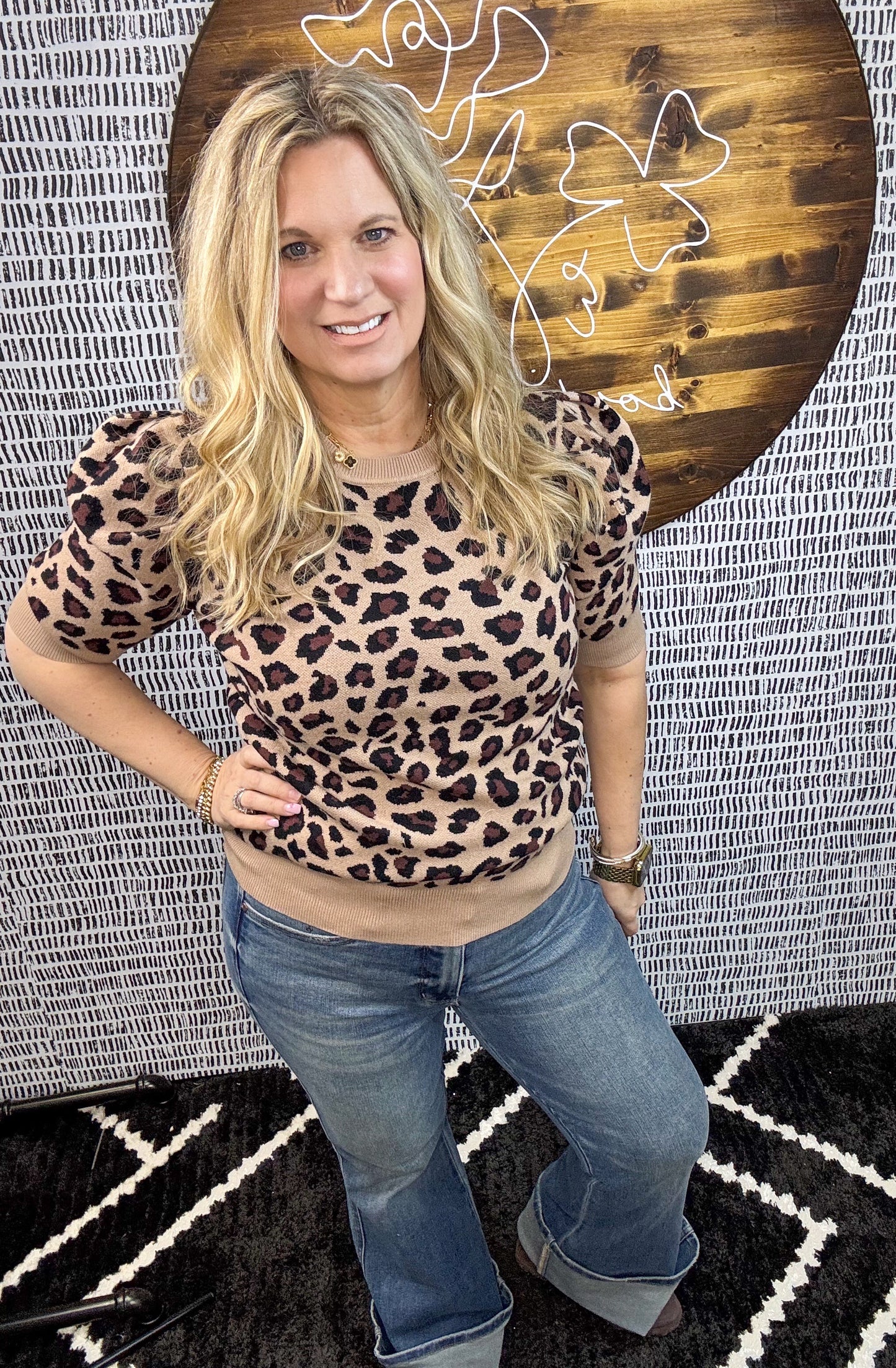 Leopard Crew Neck Knit Sweater Top