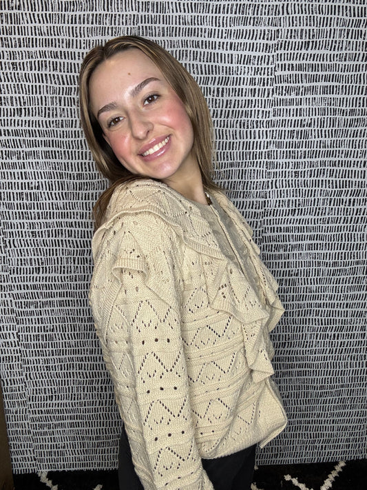 Ruffle Detailed Button Down Sweater Cardigan