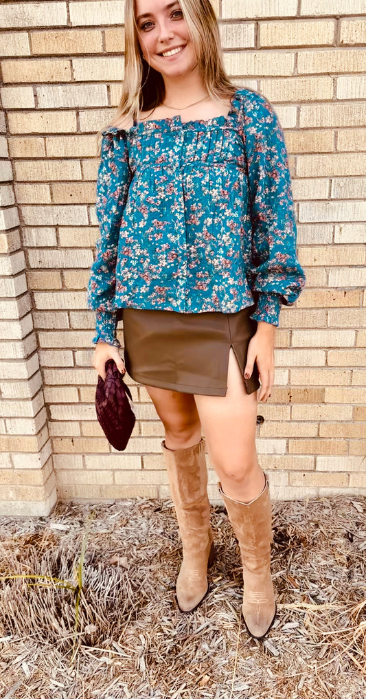 Janelle Square-Neck Floral Print Blouse