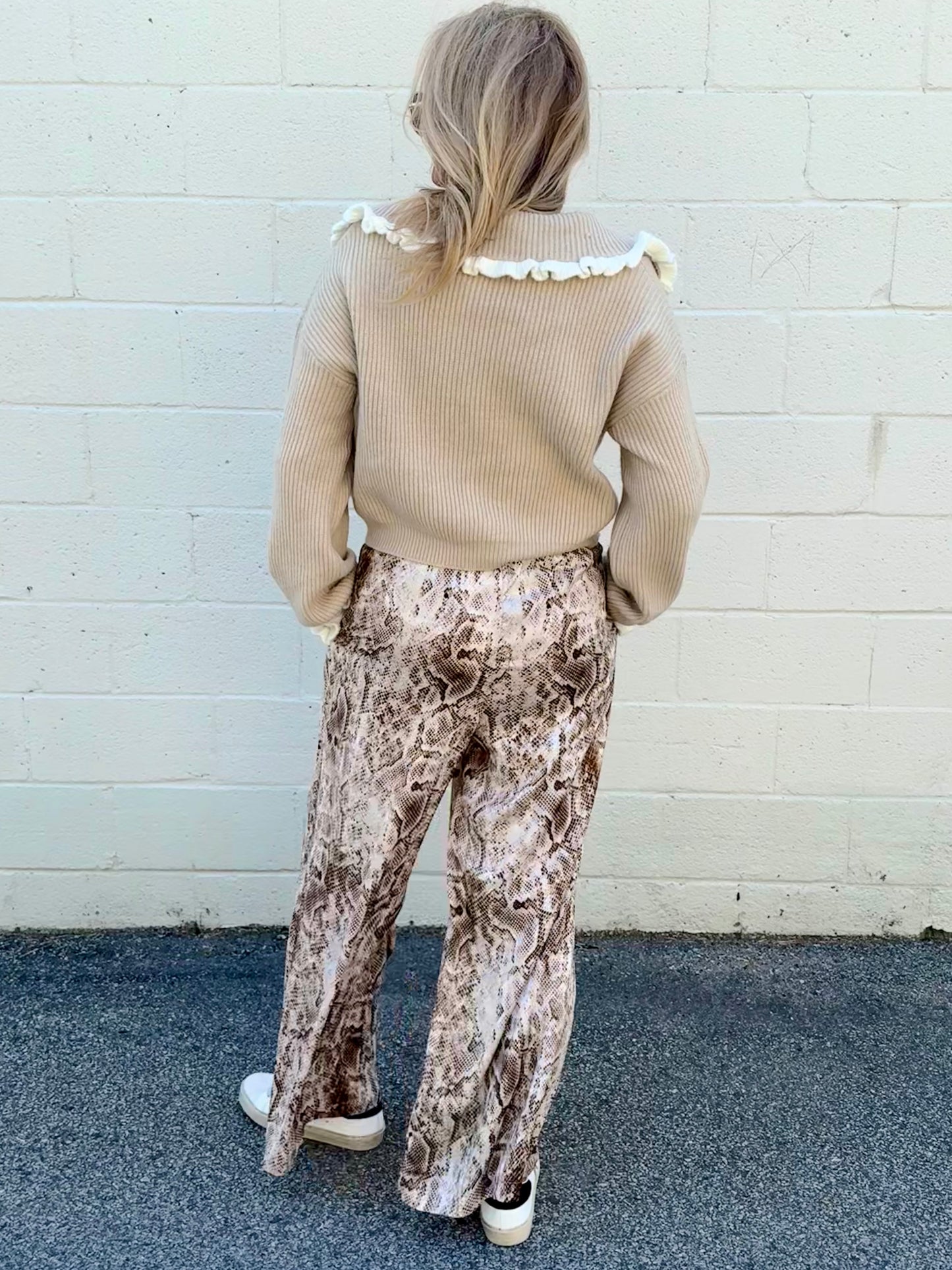 Zoe Snake Print Elastic Waistband Pants