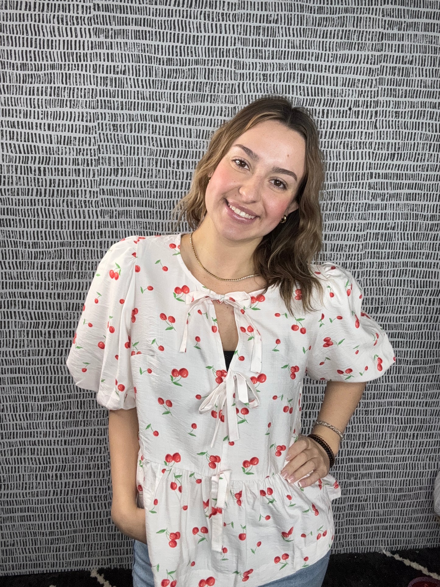 Tie Front Cherry Blouse