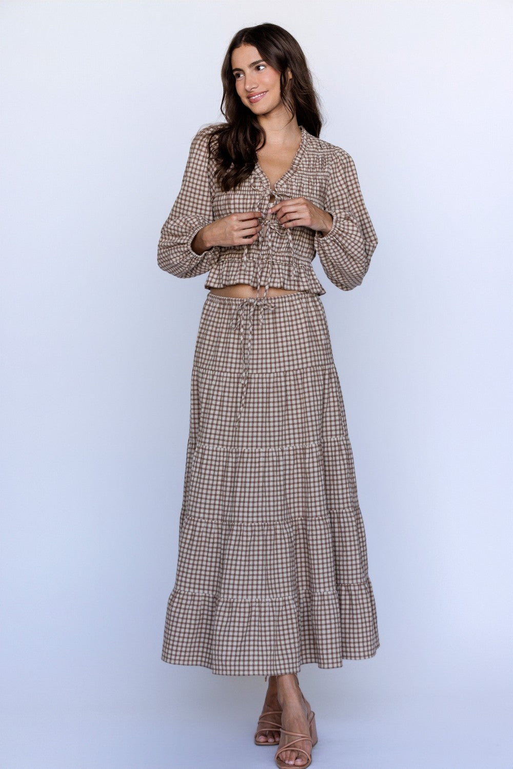 Ginni Gingham Maxi Tiered Skirt