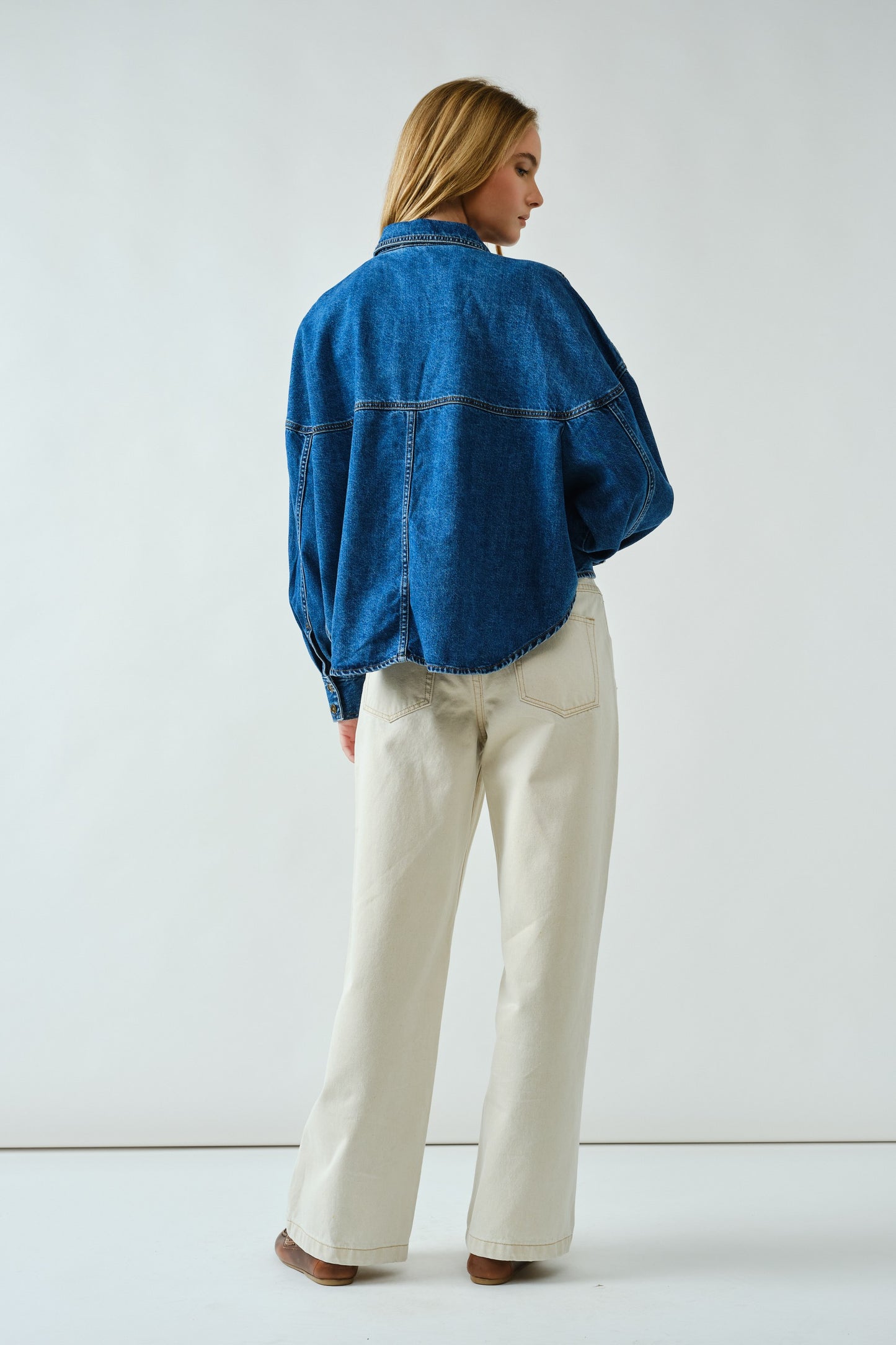 Ben Ballon Shoulder Denim Button Up