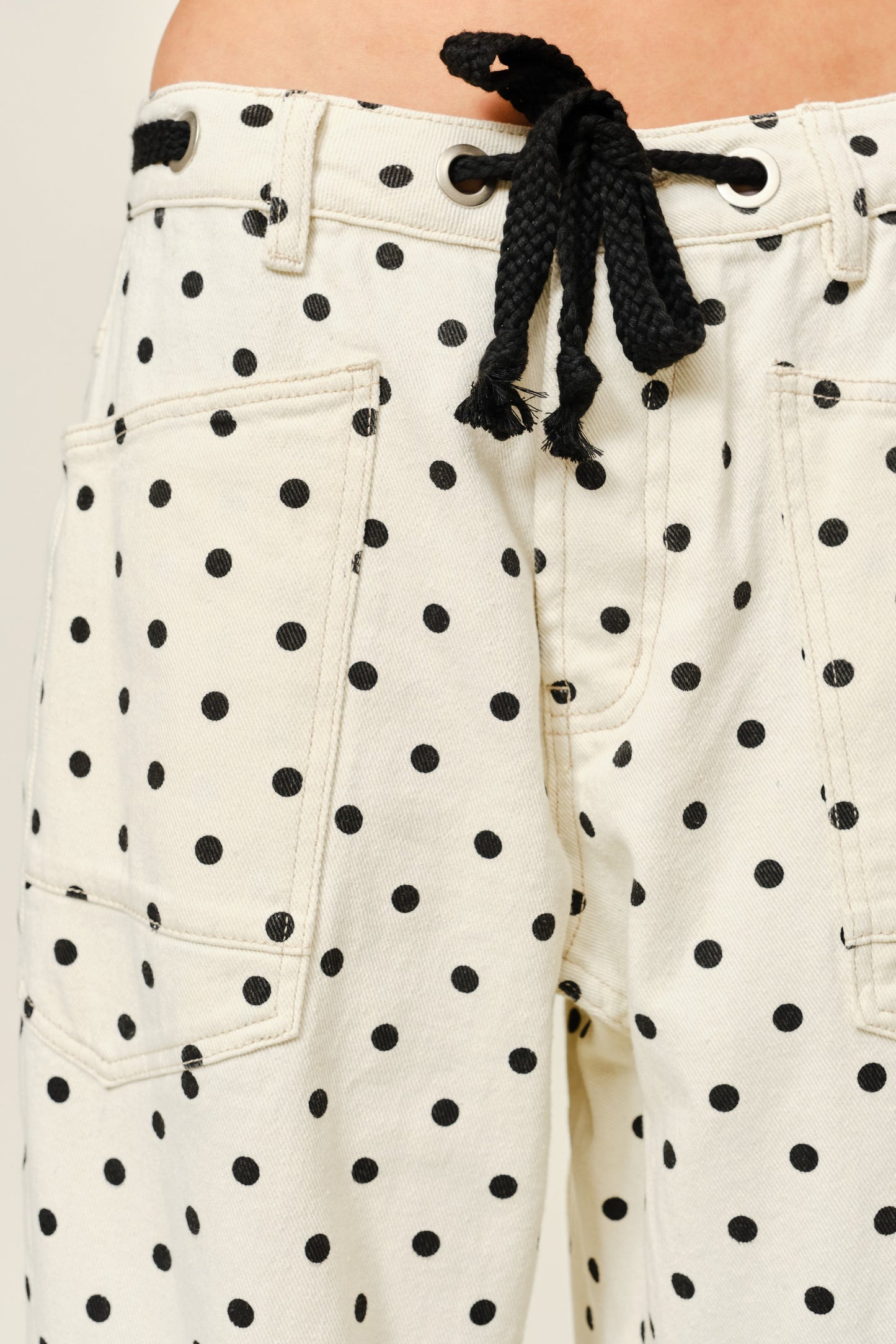 Show Girl Polka Dot Barrel Denim Pants