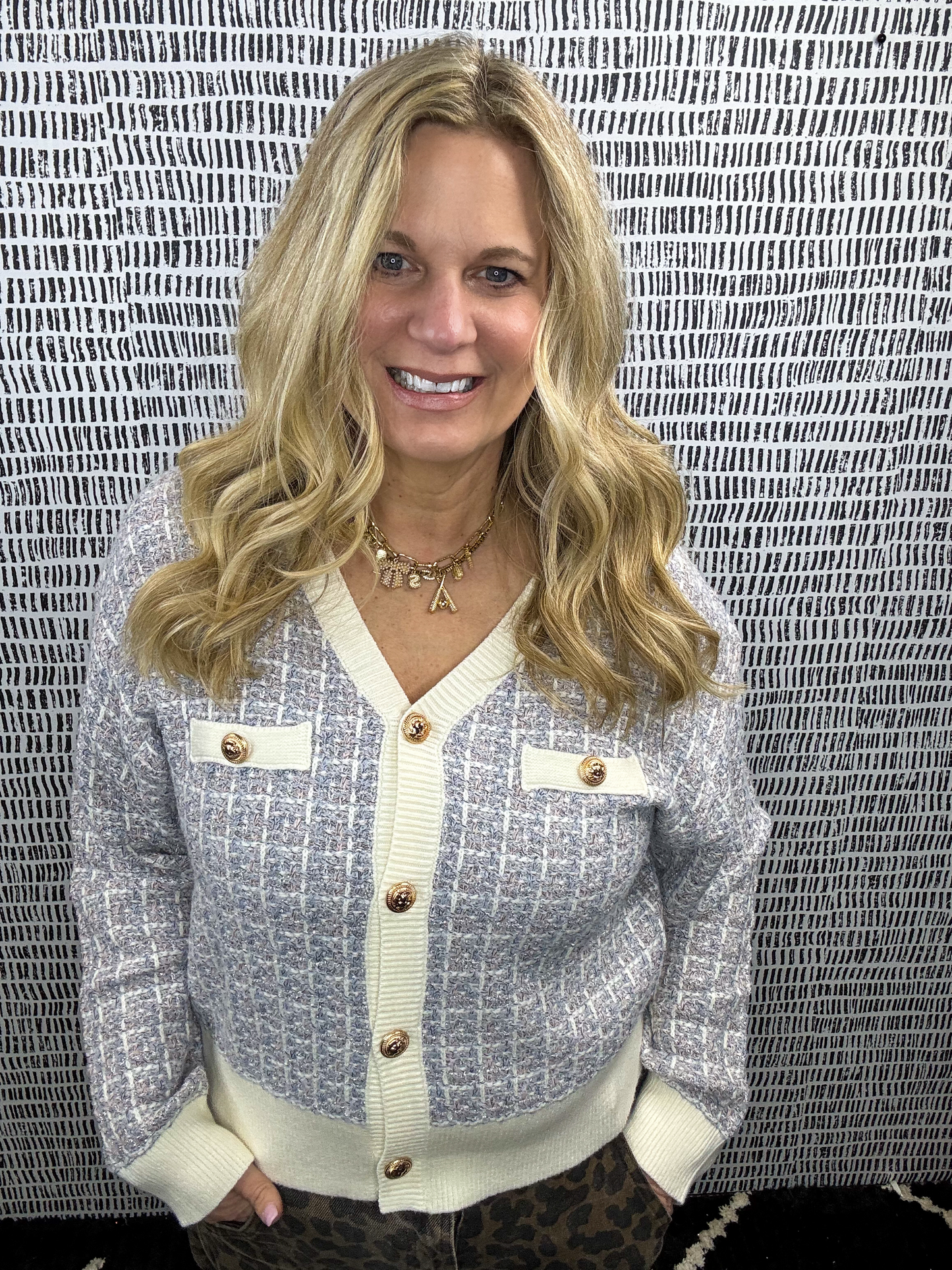Tweed Gold Button Knit Cardigan