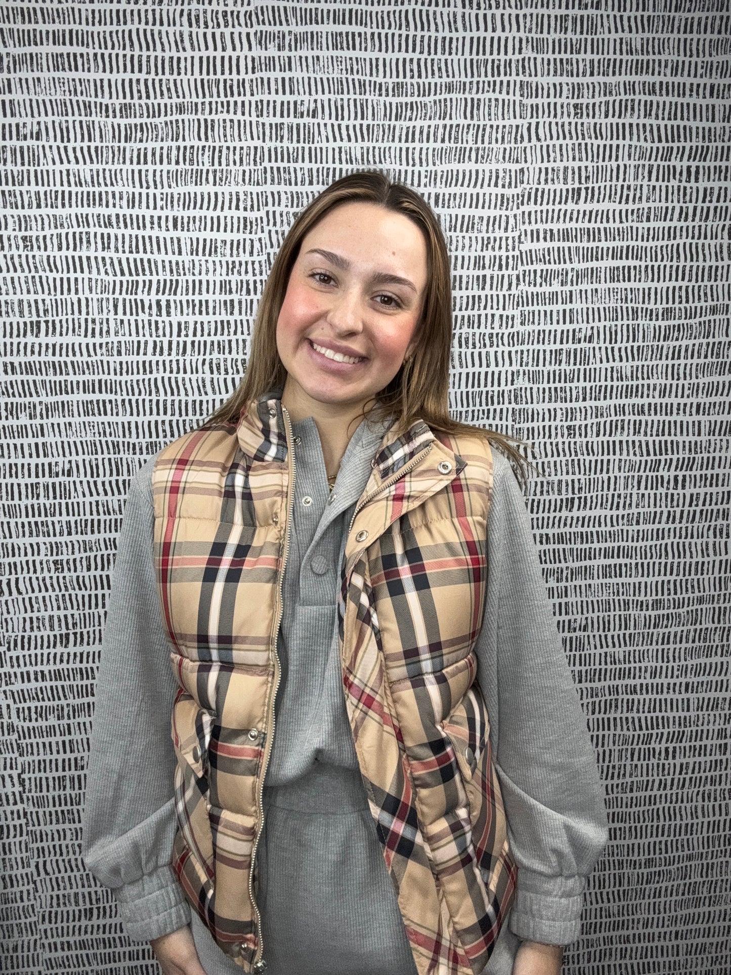 Plaid Check Print Puffer Vest