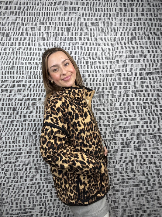 Leopard Piping Puffer Jacket