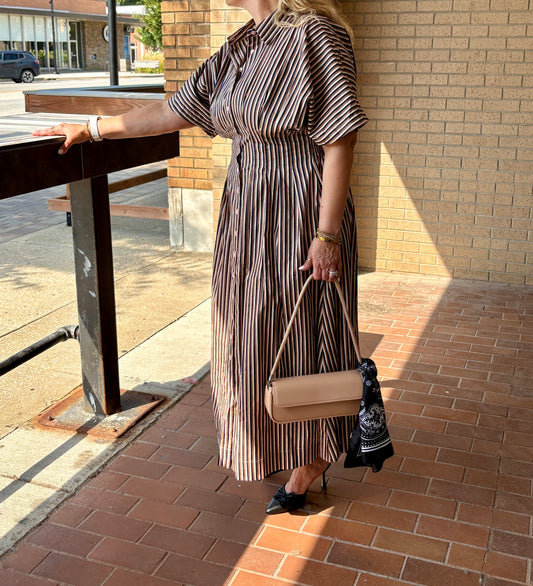 Barkline Stripe Pleated Midi Dress