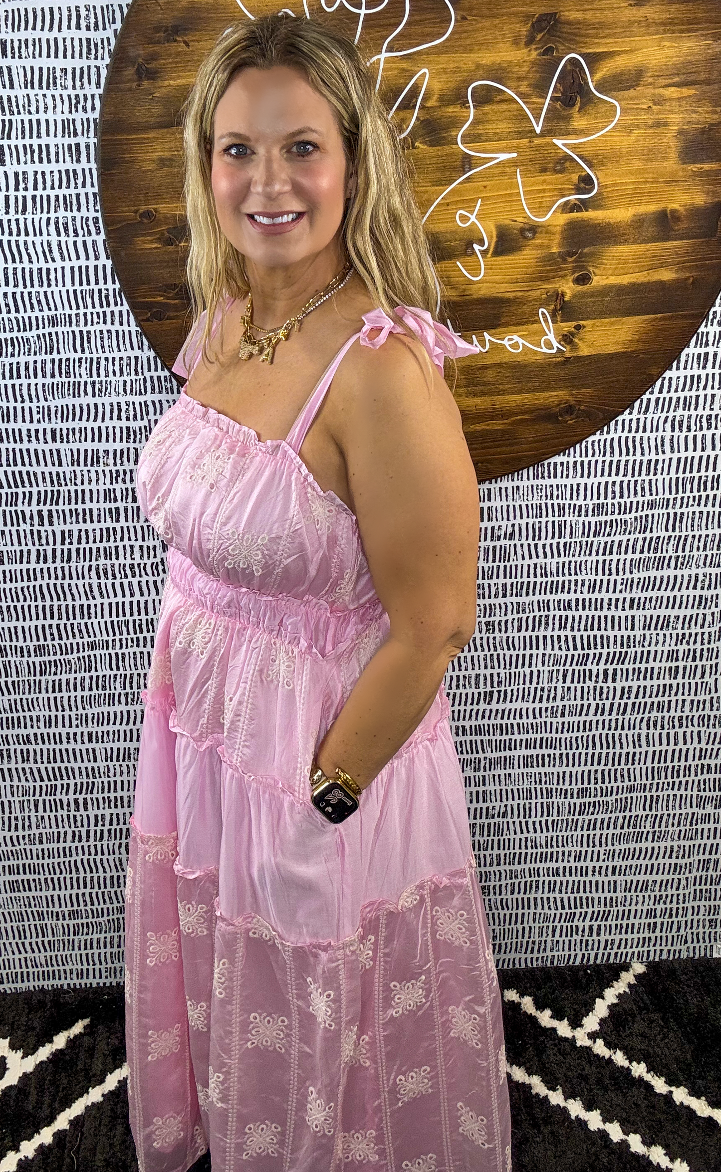 Peri Pink Eyelet Midi Dress