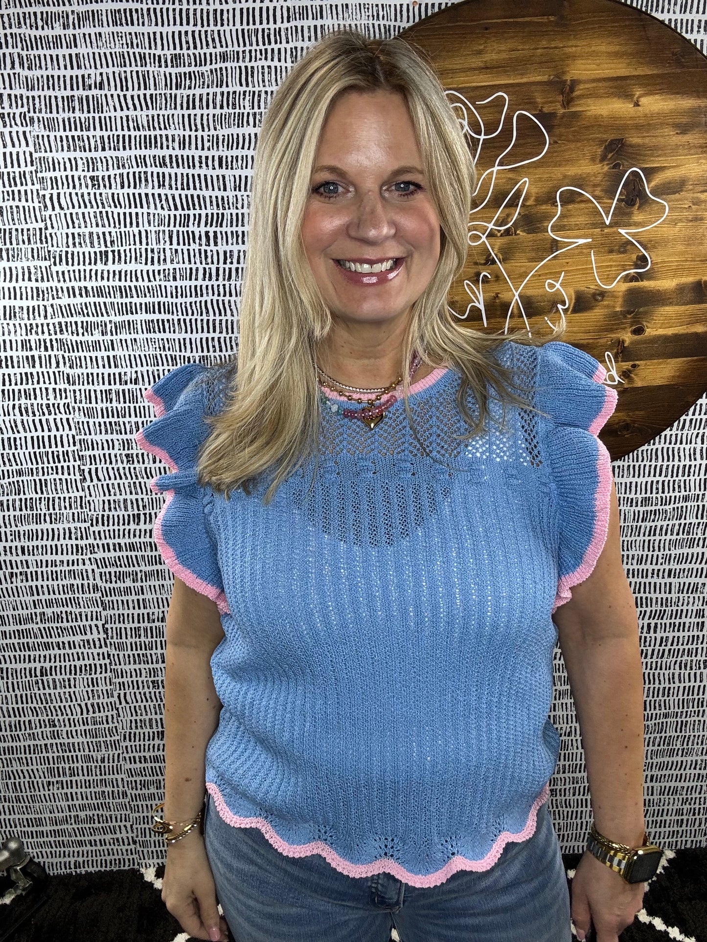 Katie Knit Ruffle Slv Top