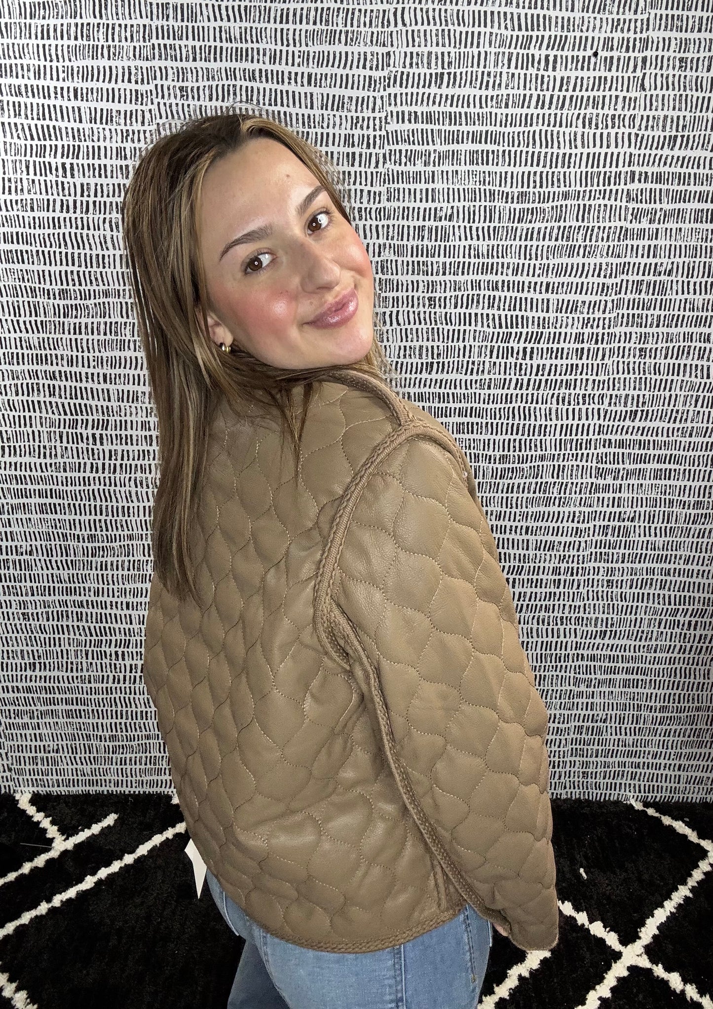 Faux Leather Quilted Coat