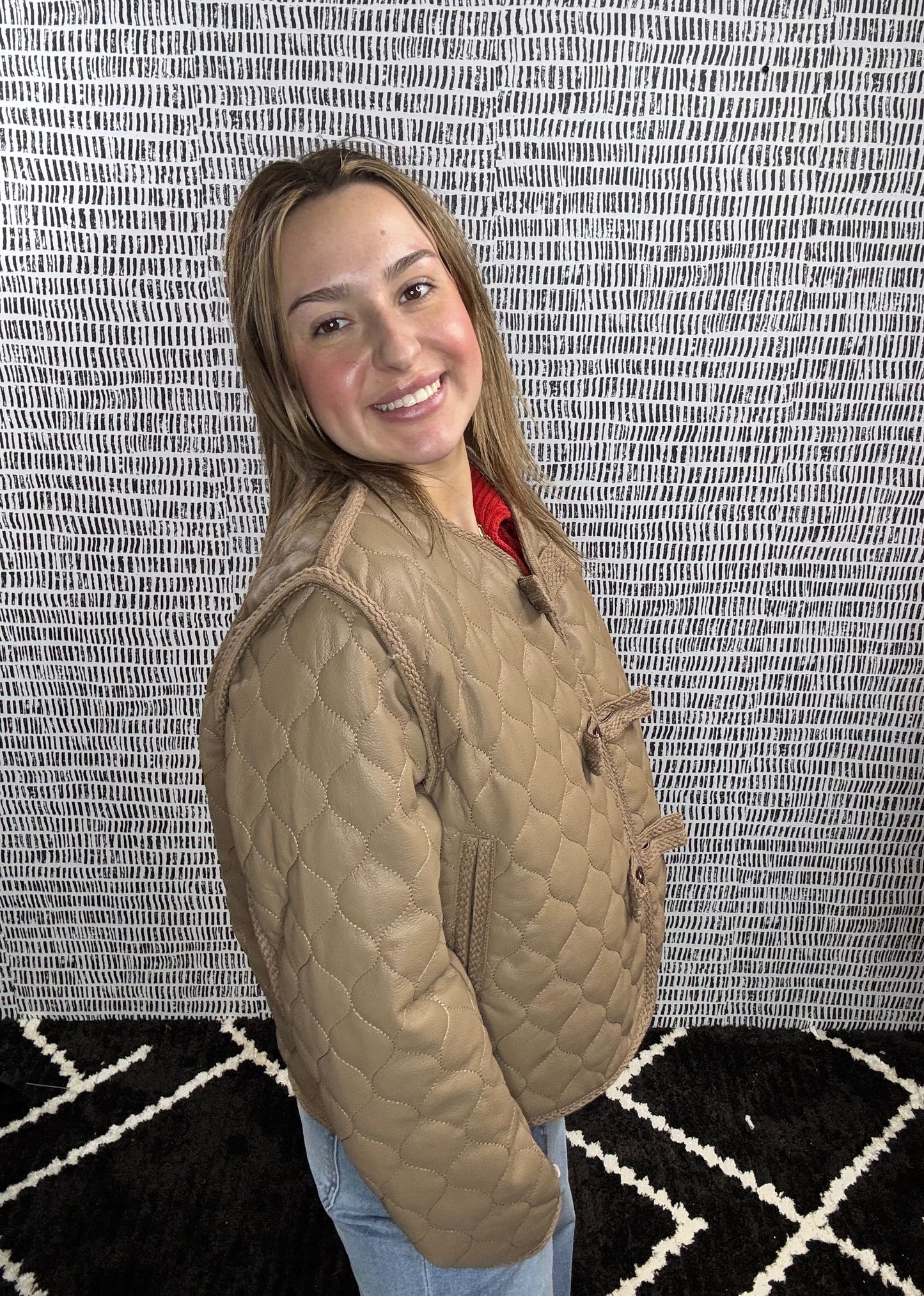 Faux Leather Quilted Coat