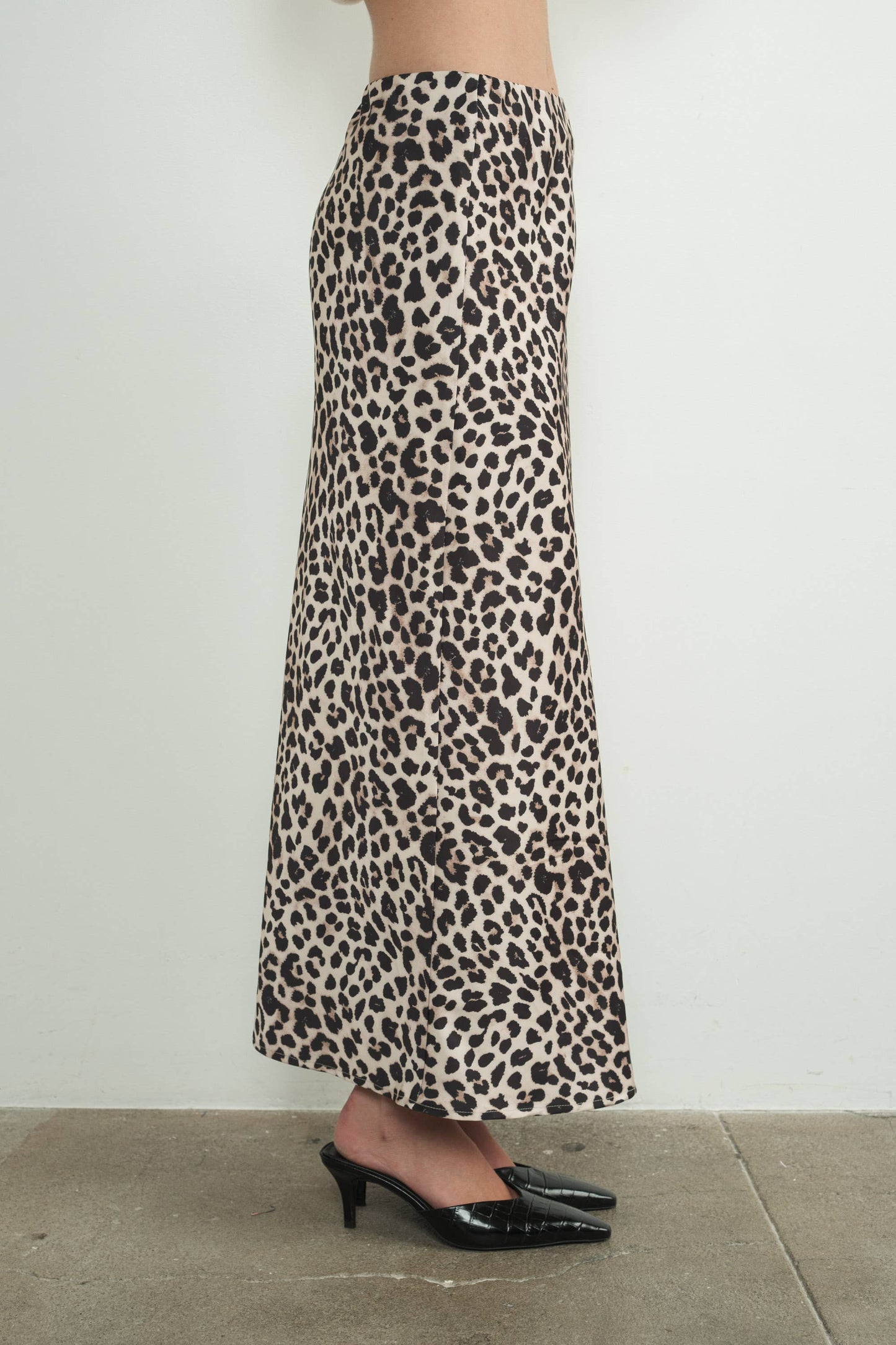 Leopard Satin Effect Midi Skirt w/ Lining