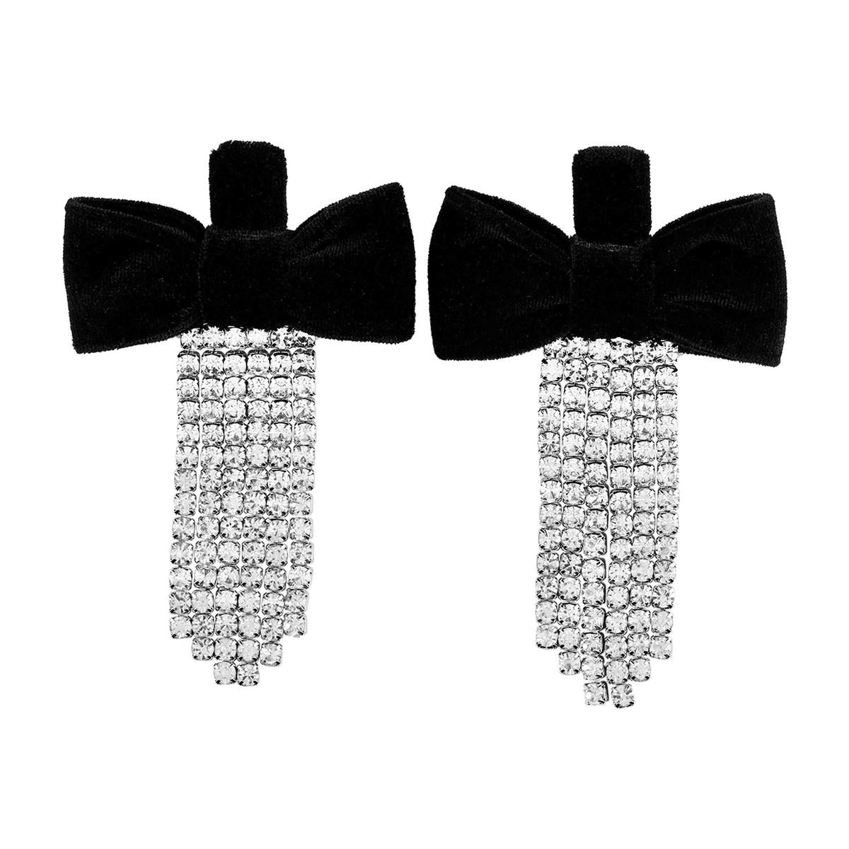 Velvet Bow Earring w/ Rhinestones