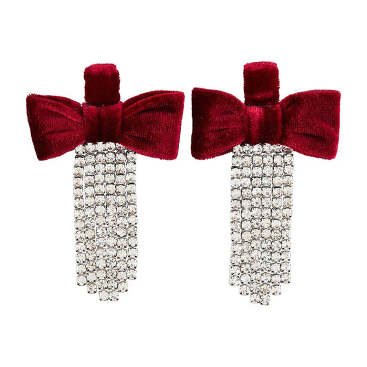 Velvet Bow Earring w/ Rhinestones