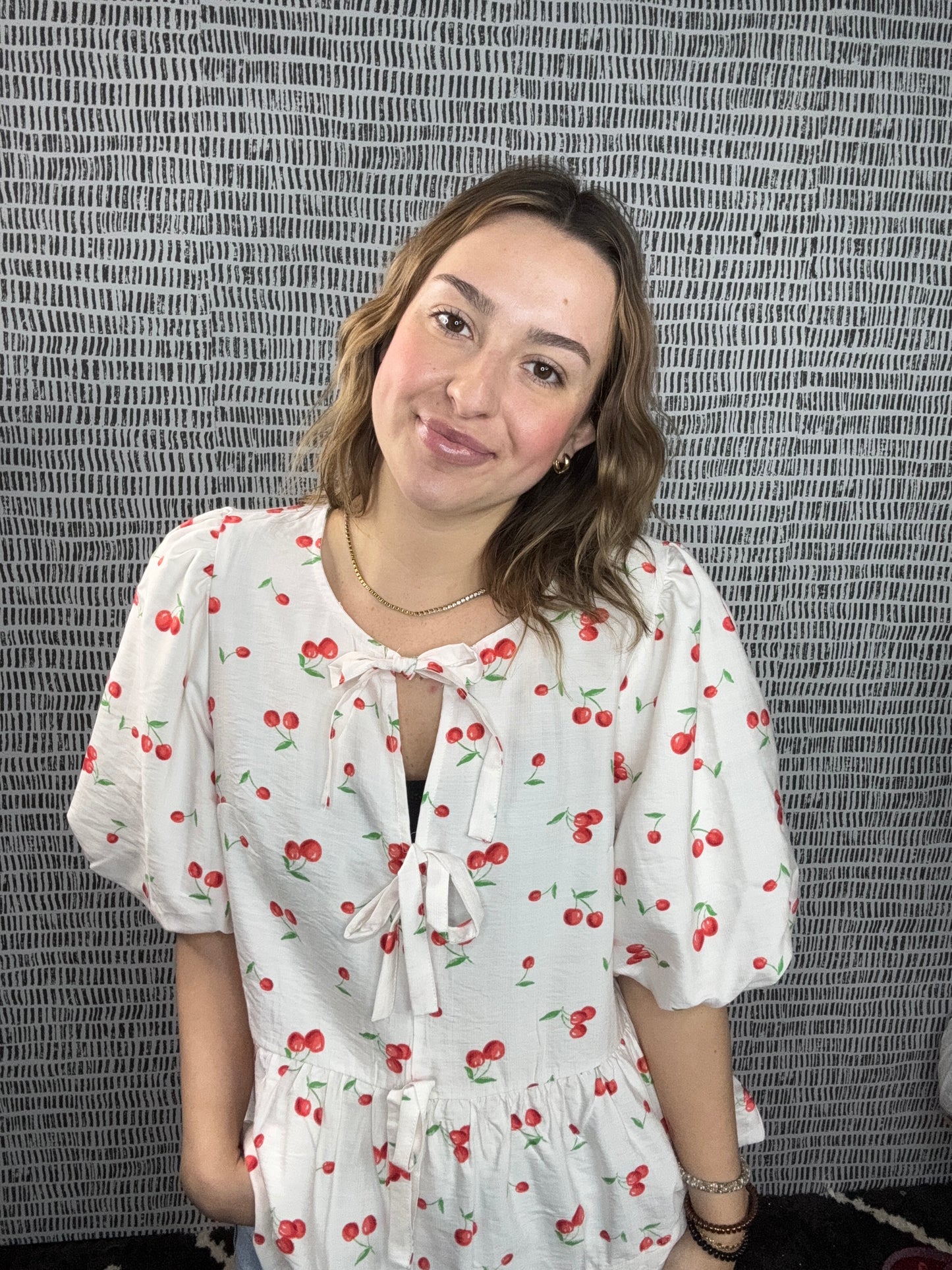 Tie Front Cherry Blouse