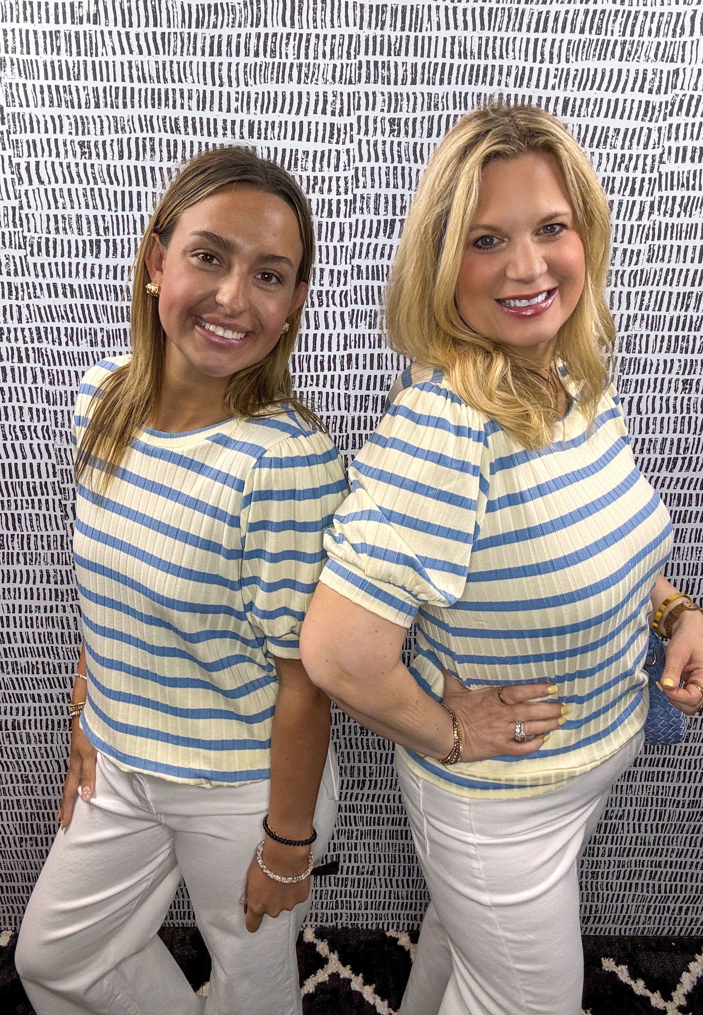 Sandra Stripe Puff Slv Ribbed Top