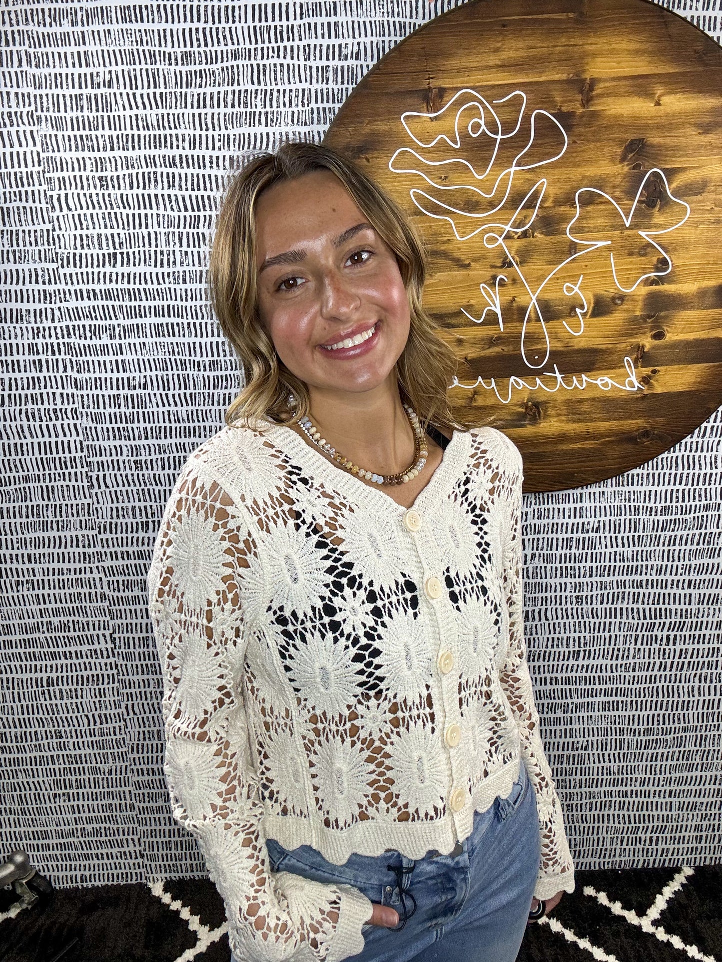 Lissy Crochet 3/4 Slv Cardigan