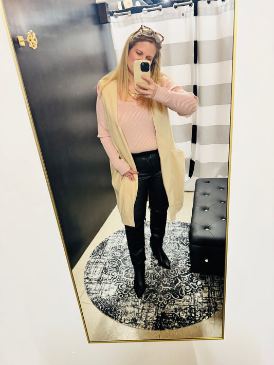 Long Felted Vest w Side Patch Pocket