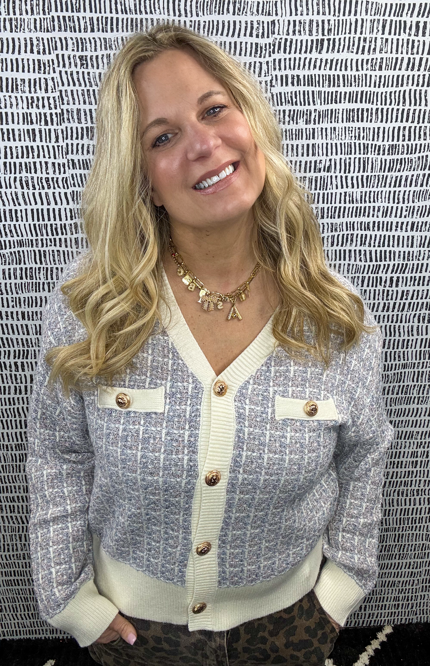 Tweed Gold Button Knit Cardigan