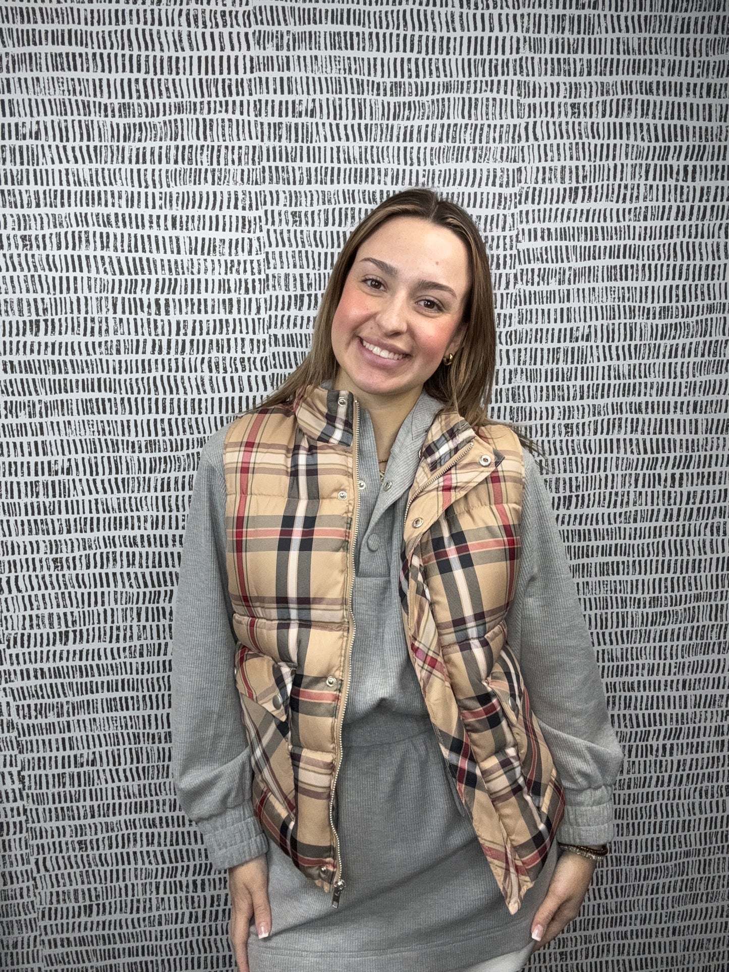 Plaid Check Print Puffer Vest
