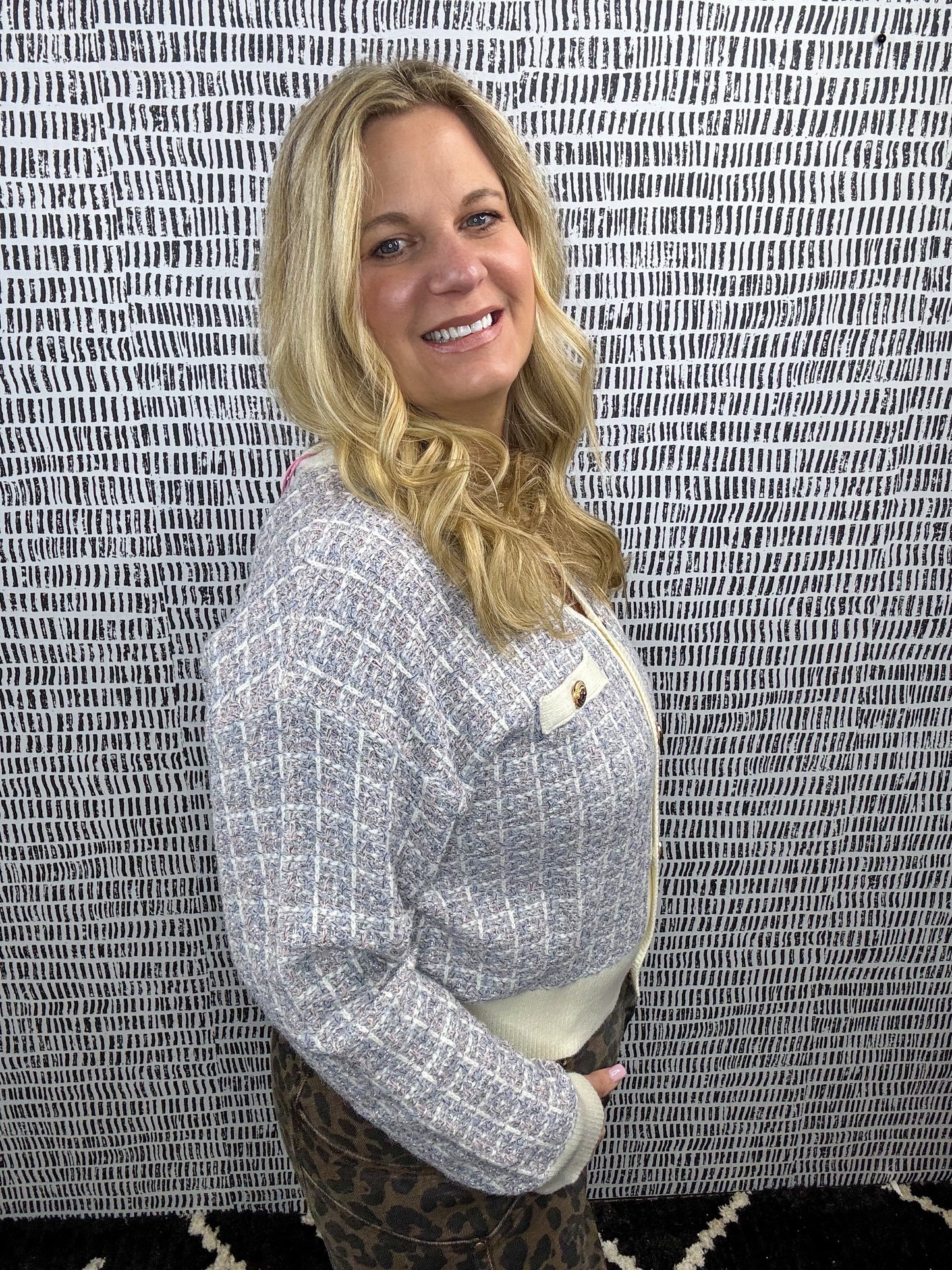 Tweed Gold Button Knit Cardigan