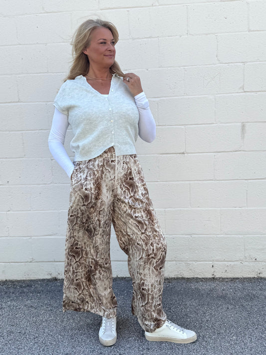 Zoe Snake Print Elastic Waistband Pants