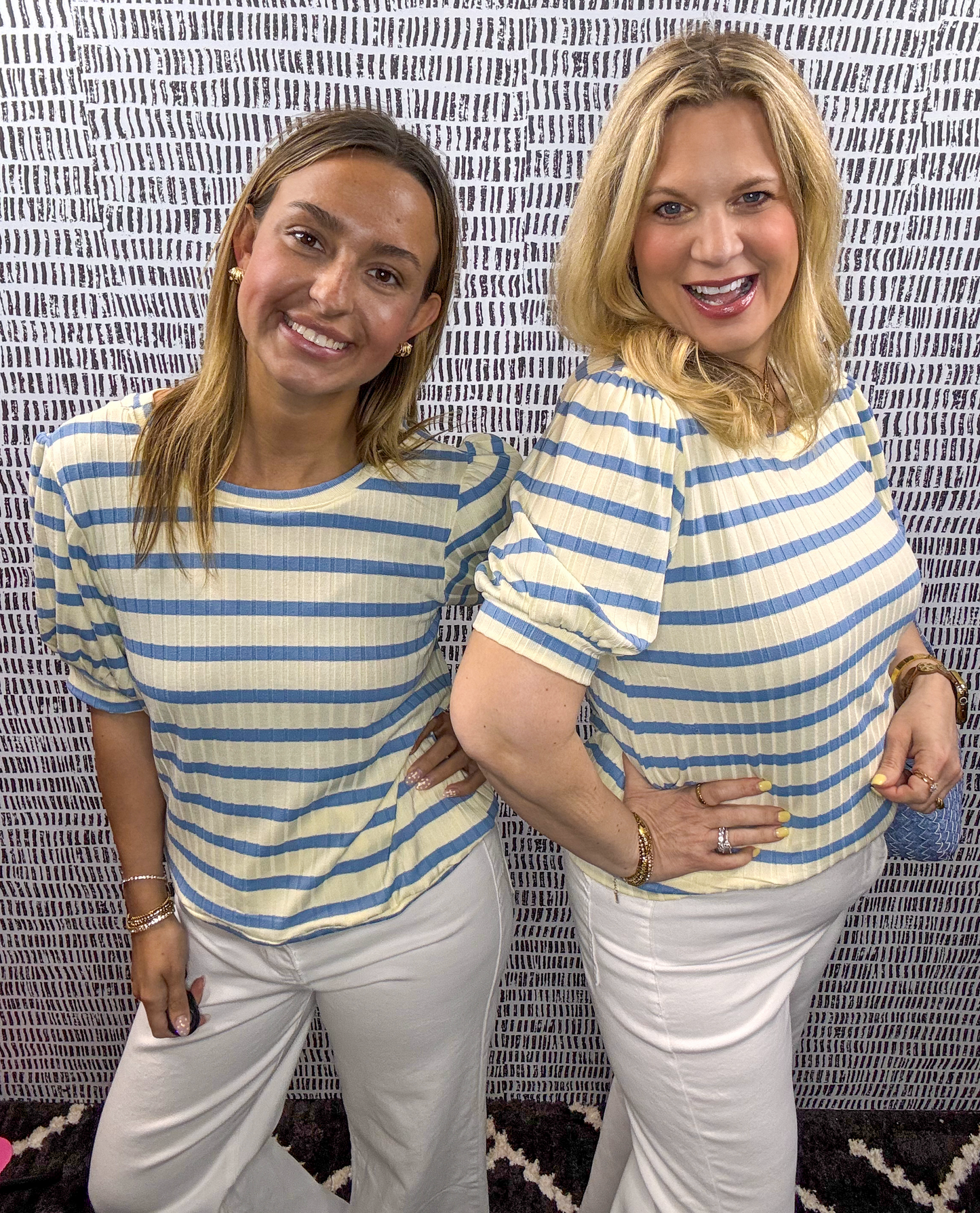 Sandra Stripe Puff Slv Ribbed Top