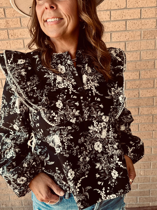 Victorian Floral Ruffle Blouse