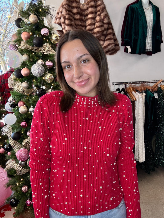 Pia Pearl Embellished Holiday Christmas Sweater