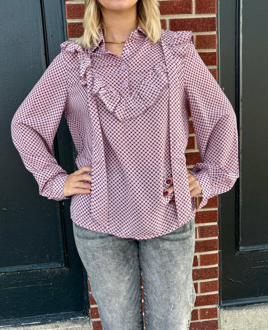 Raina Ruffle Tie-Neck Printed Blouse