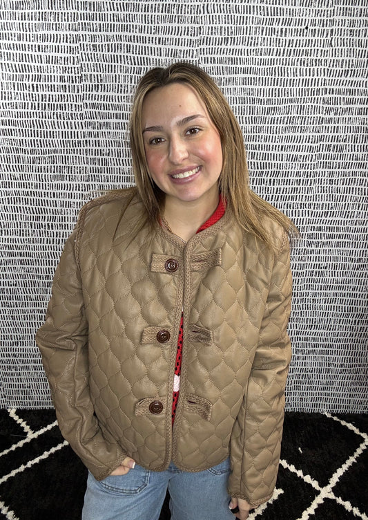 Faux Leather Quilted Coat