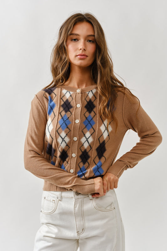 Allie Relaxed Fit Argyle Sweater Cardigan