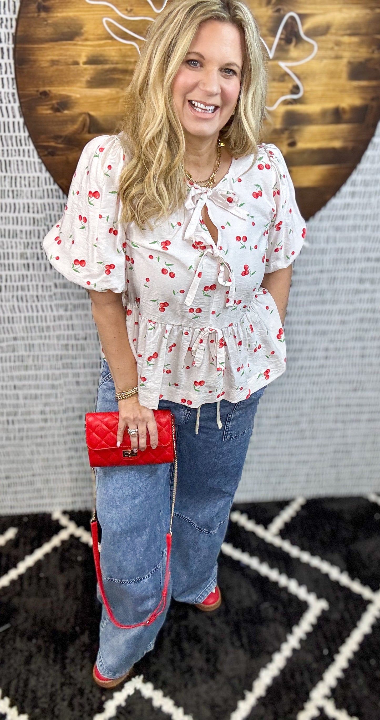 Tie Front Cherry Blouse