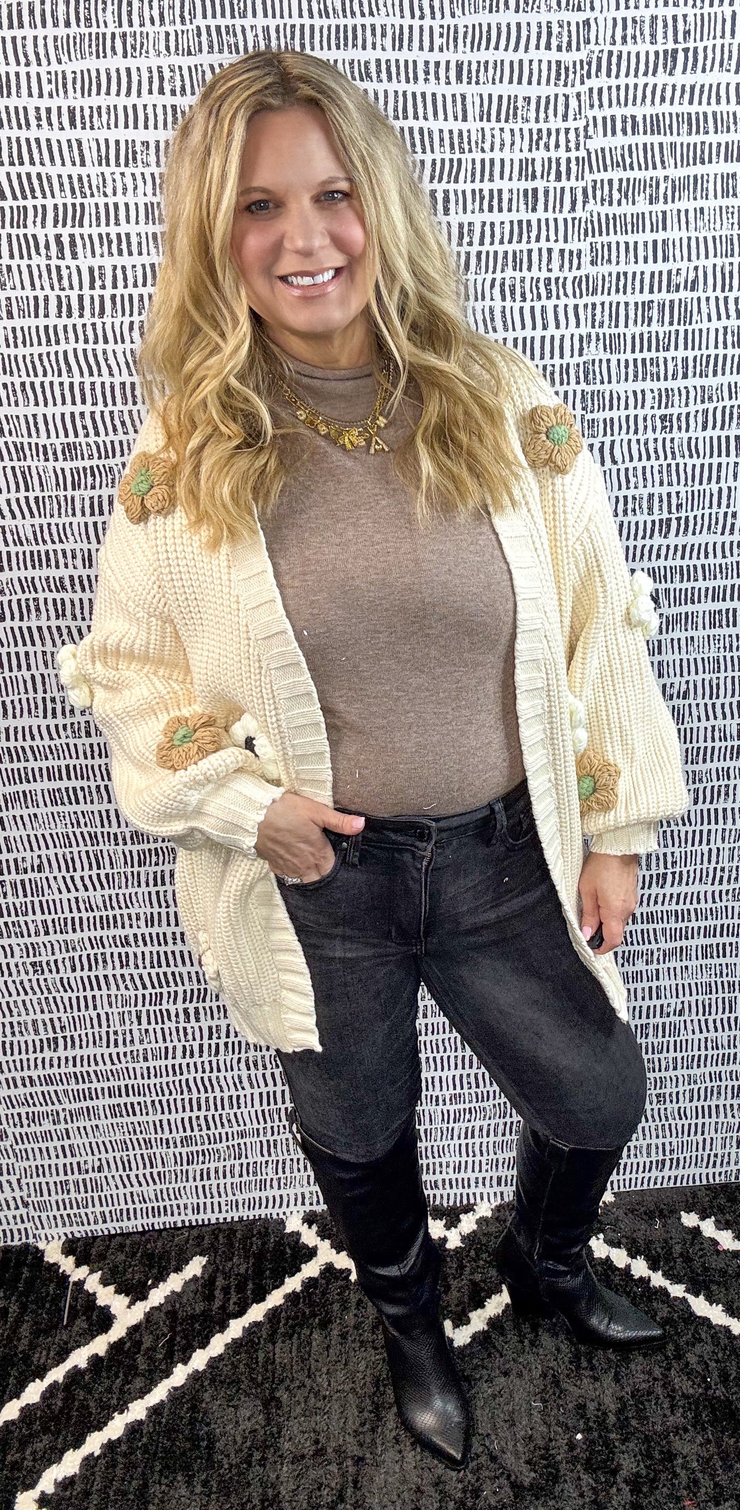 3D Chunky Flower Cardigan