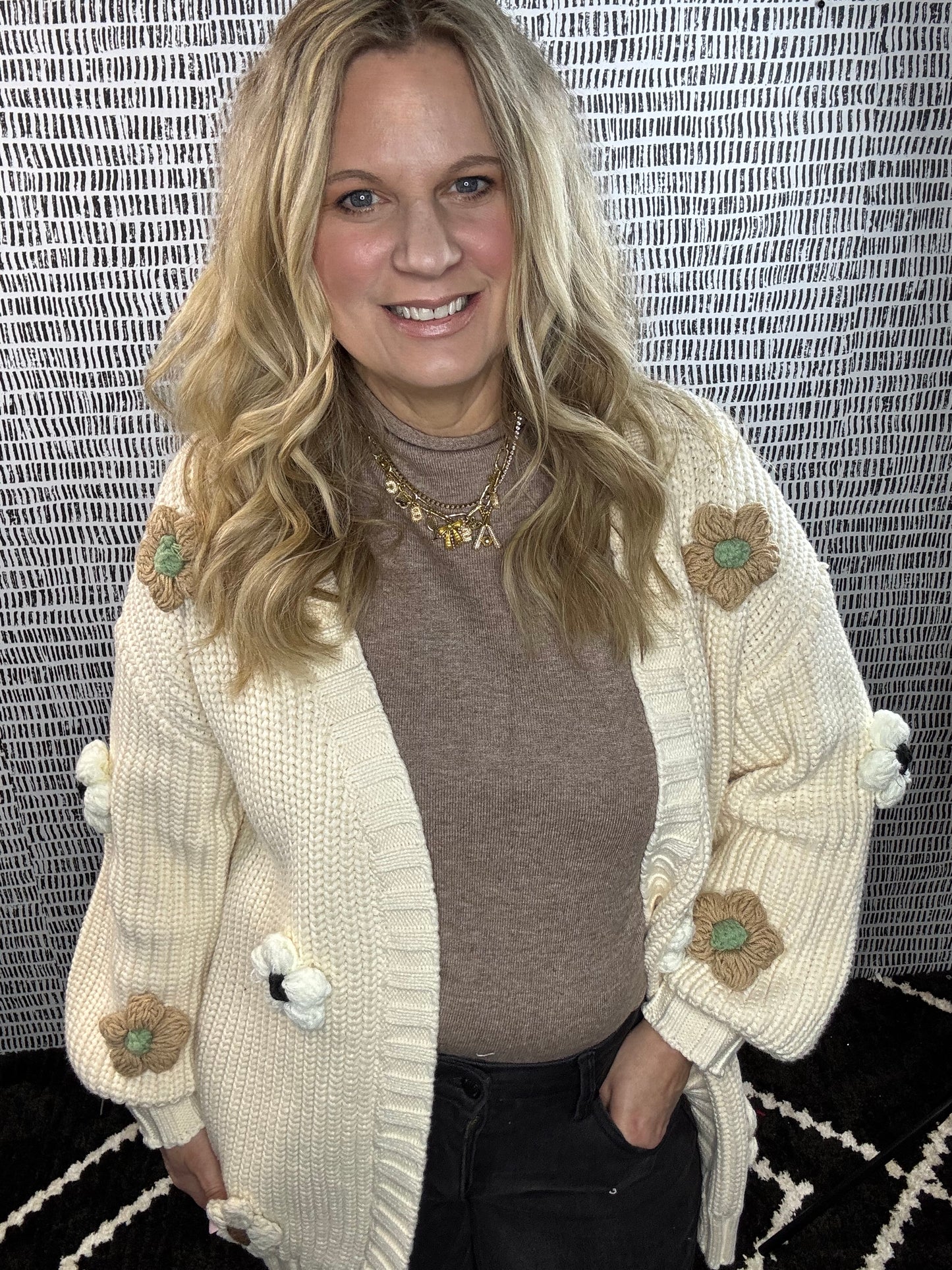 3D Chunky Flower Cardigan