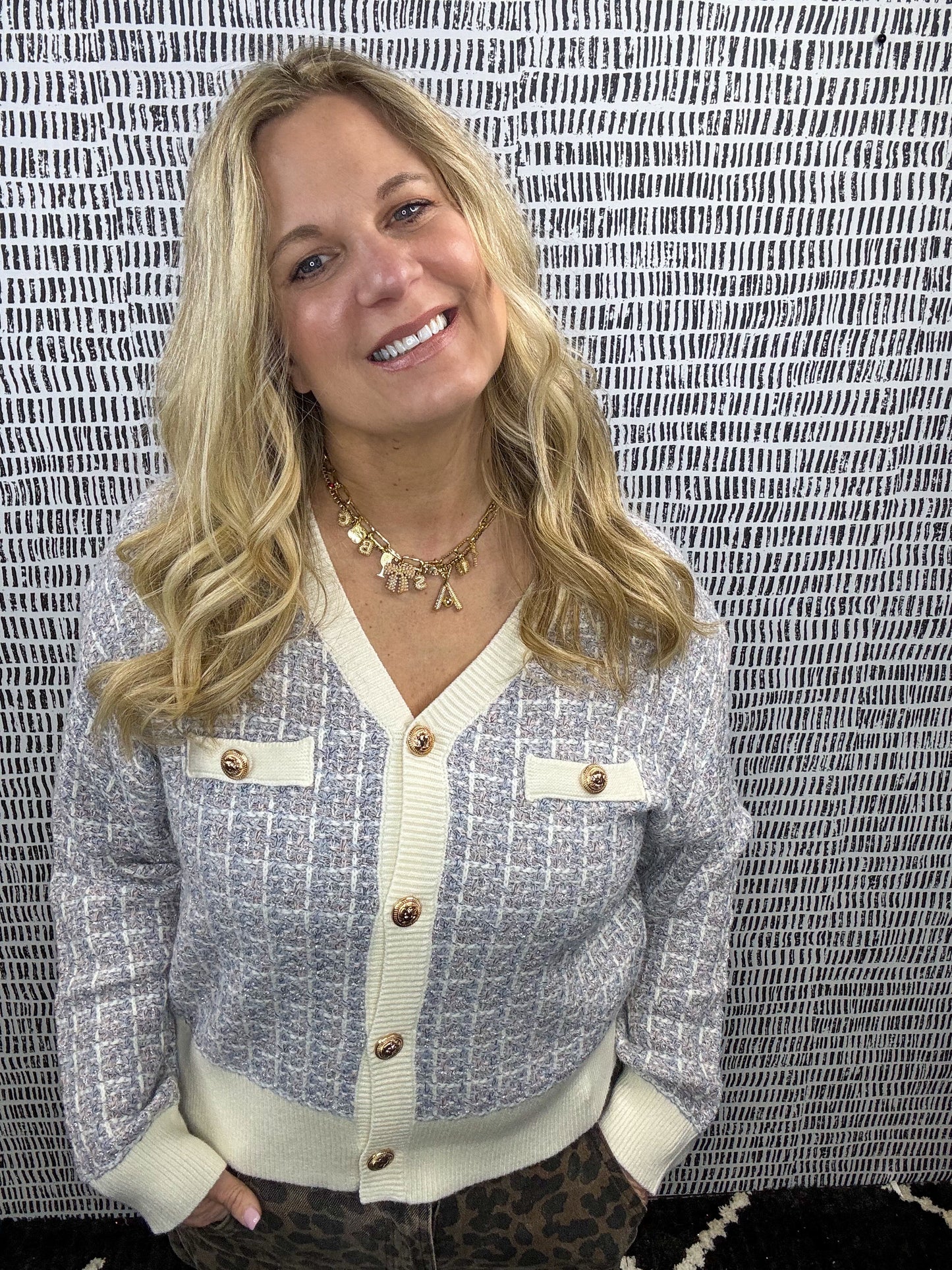 Tweed Gold Button Knit Cardigan