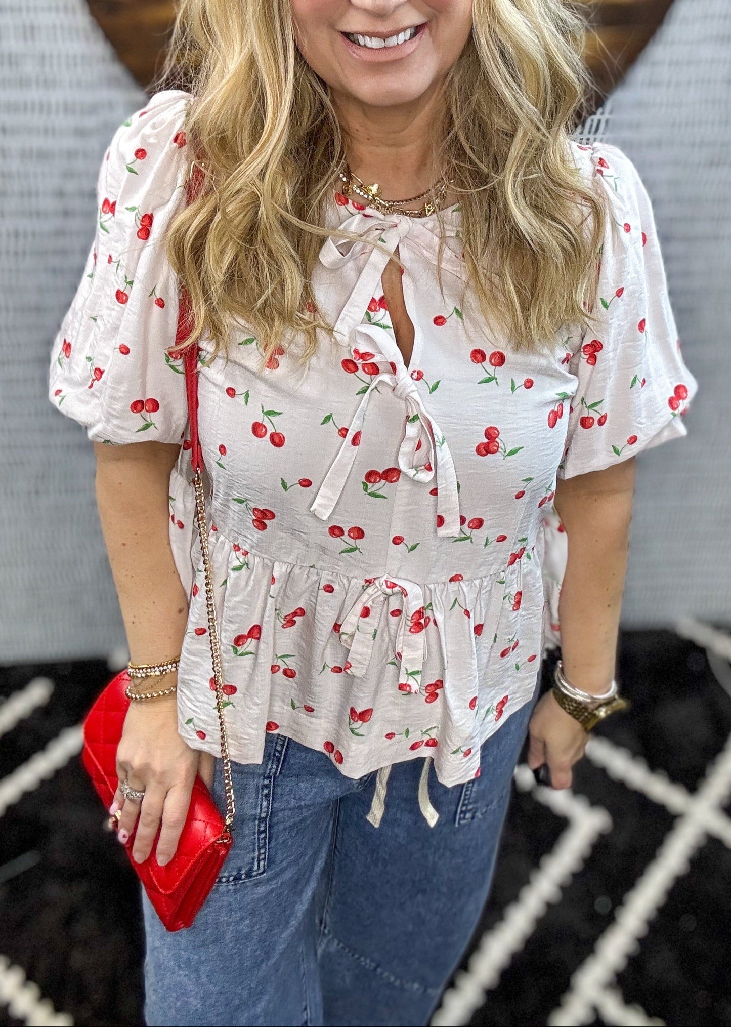 Tie Front Cherry Blouse