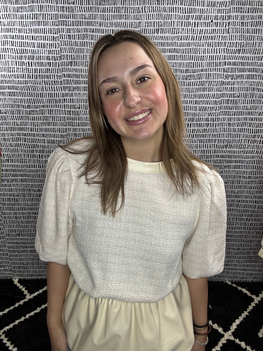 Tweed/Leather Peplum Top