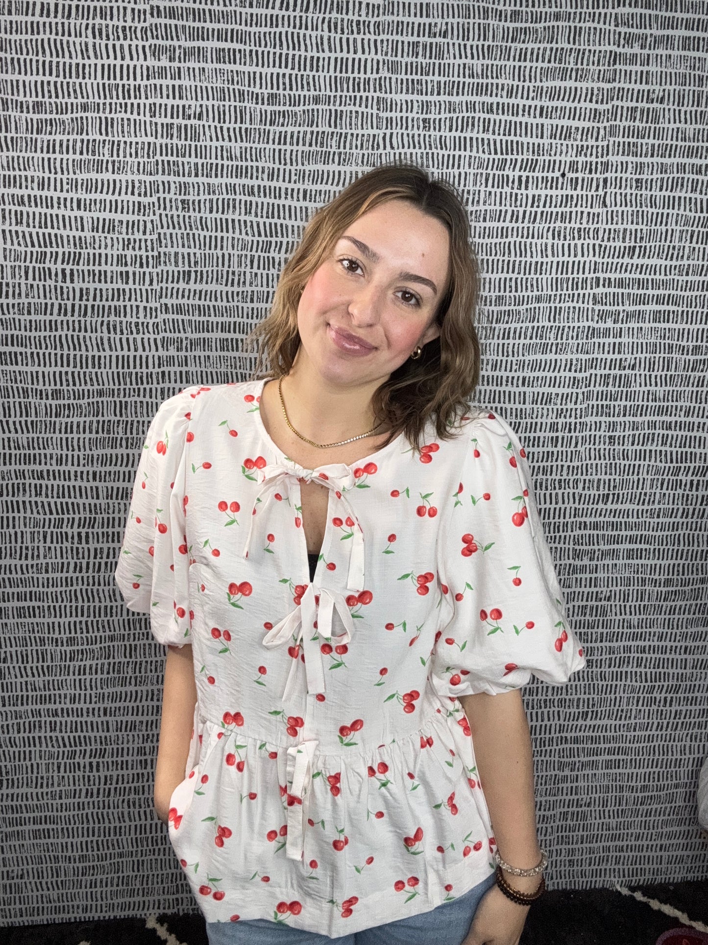 Tie Front Cherry Blouse