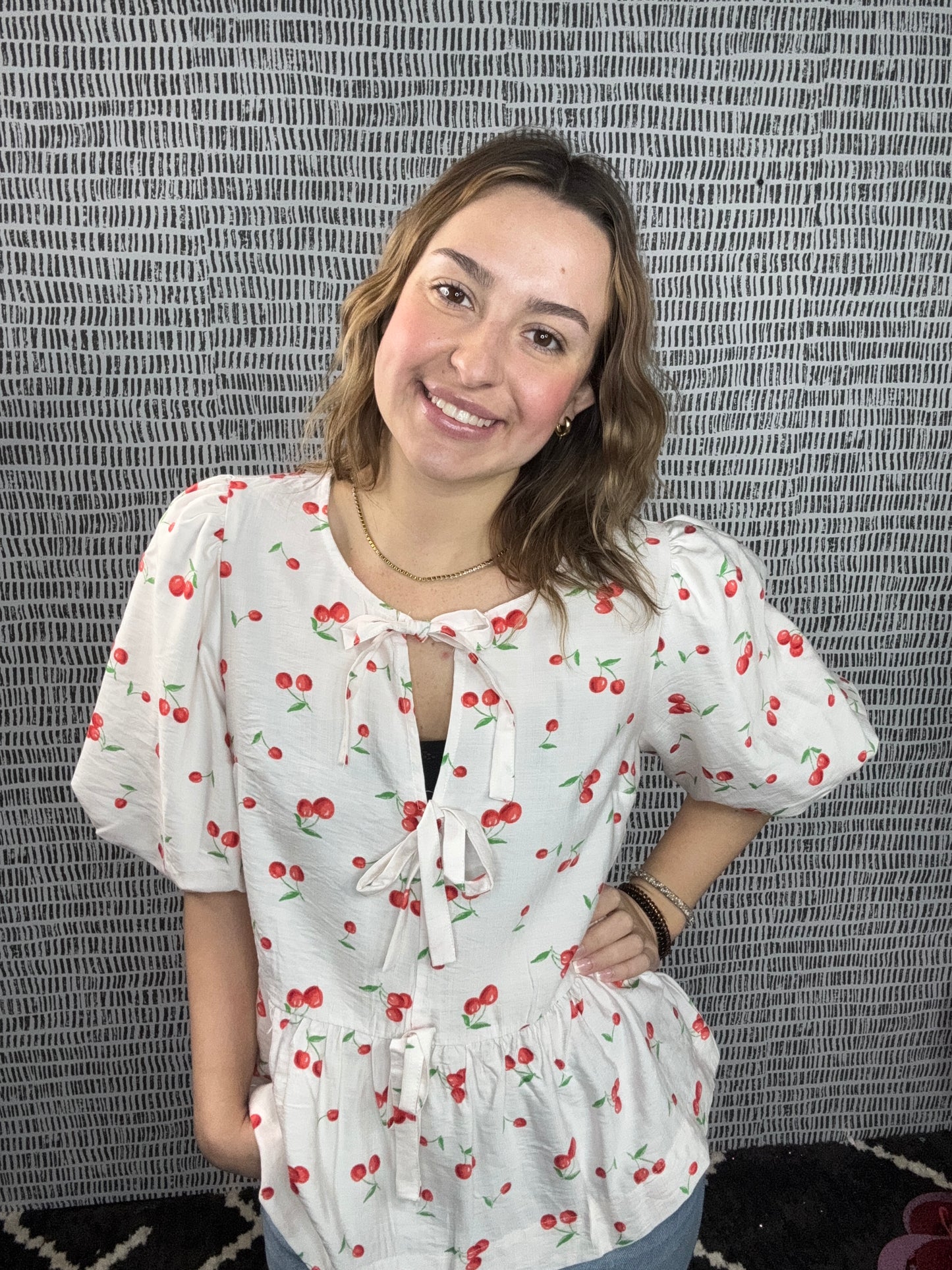 Tie Front Cherry Blouse