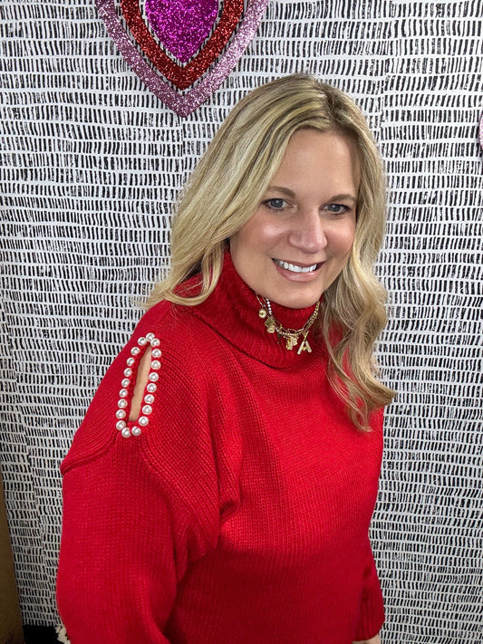 Turtleneck Sweater w/ Pearl Details