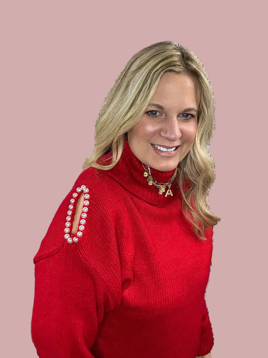 Turtleneck Sweater w/ Pearl Details