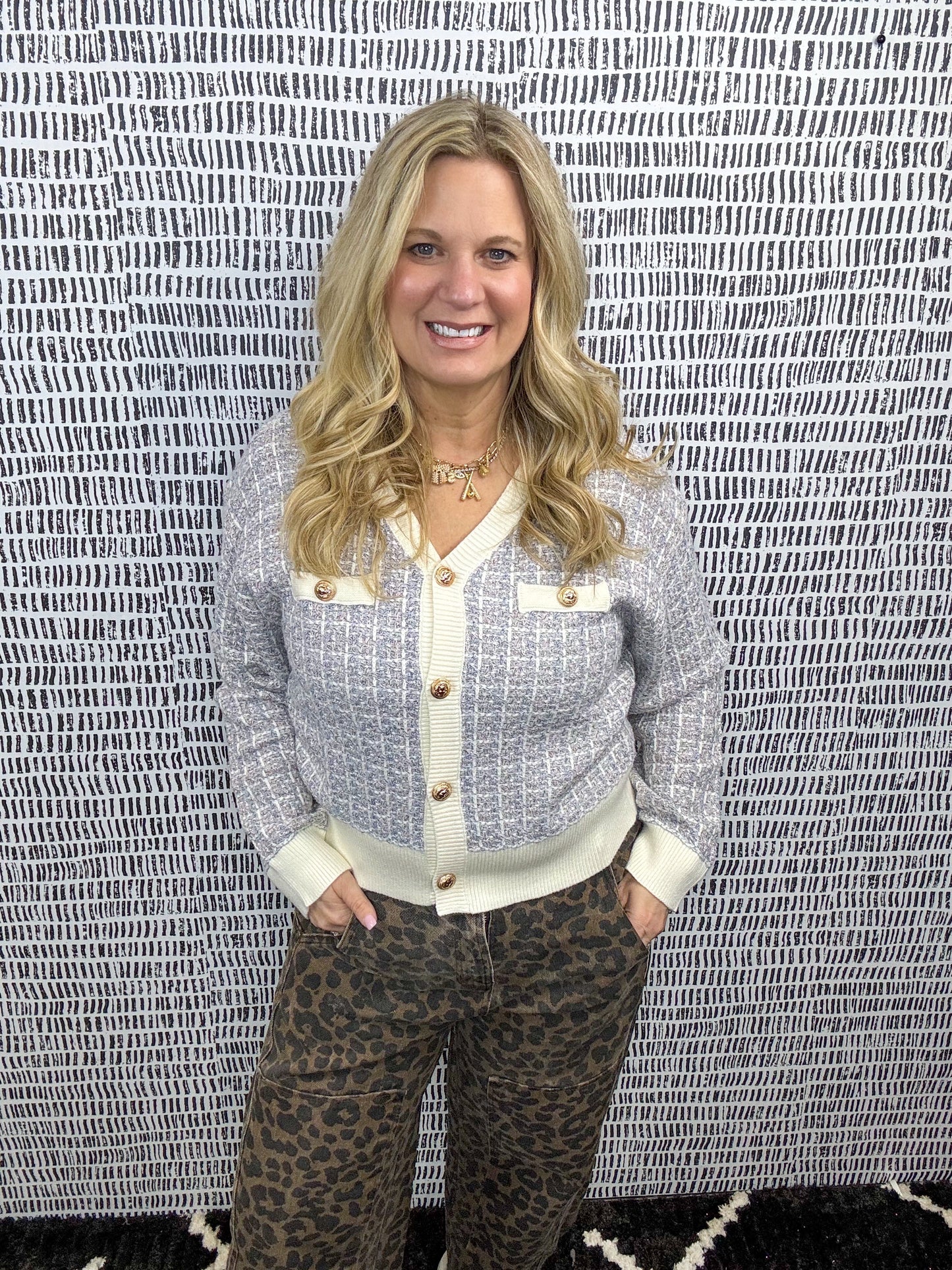 Tweed Gold Button Knit Cardigan
