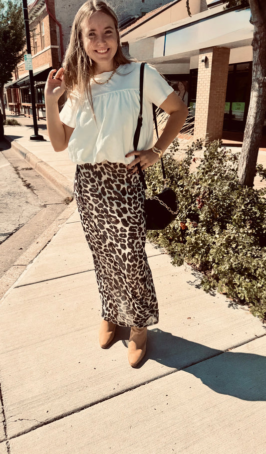 Leopard Front Tie Slit Skirt