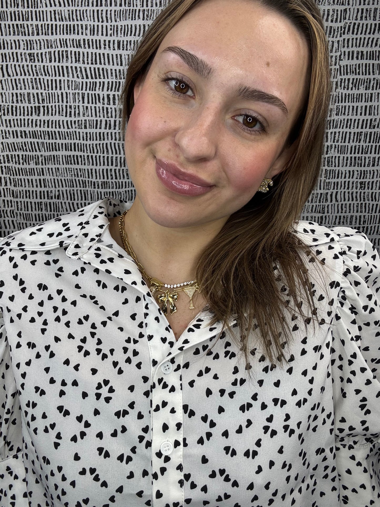 Puff Sleeve Hearts Printed Blouse