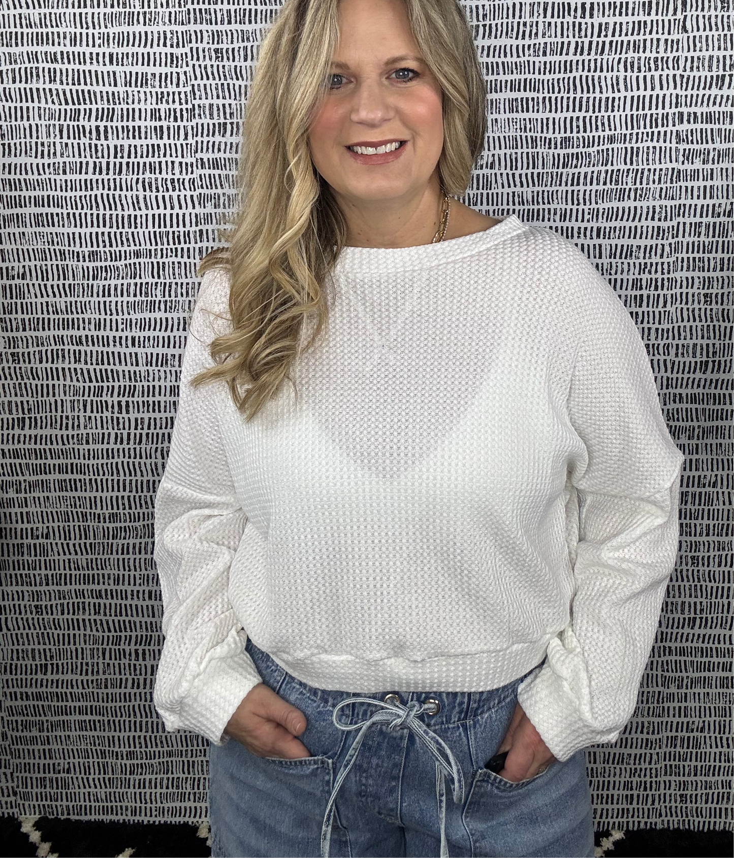Banded Waffle LS Top