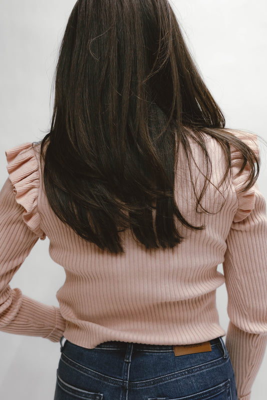 Square Neck Ruffle Ribbed Top