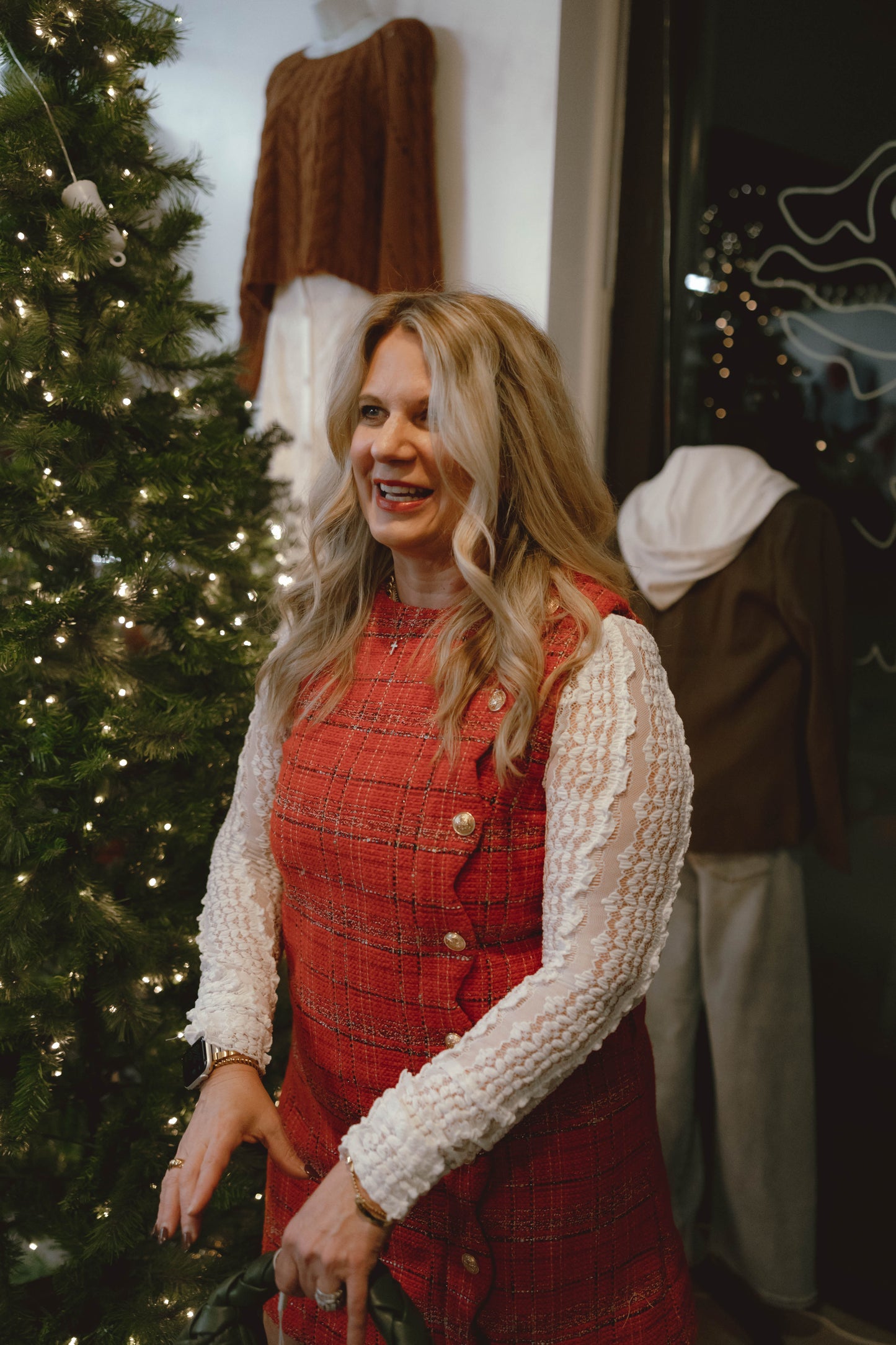 Ever Christmas Tweed Scalloped Holiday Mini Dress