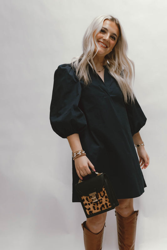 Victoria Shift Split Neck Mini Dress